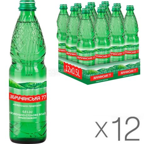 77 Zbruchanska, mineral water aerated medical table, 0.5 l, pack of 12 pcs., glass