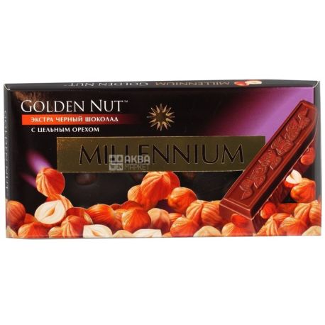 Millenium, 100 г, черный шоколад, с лесным орехом, Golden Nut
