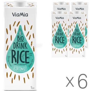 Via Mia Rice Drink with Coconut, Упаковка 6 шт. х 1 л, ВіаМіа, Напій рисовий з кокосом, органічний, без глютена та цукру