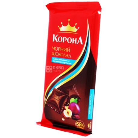 Корона, 90 г, шоколад черный, с изюмом и лесными орехами, 58% какао