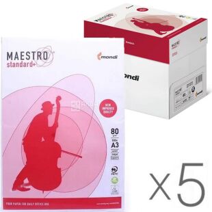 Maestro Standard+, Упаковка 5 шт. х 500 л, Папір офісний А3 білий, 80 г/м2, клас B+