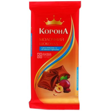 Корона, 90 г, молочный шоколад, с изюмом и лесными орехами, 58% какао