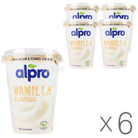 Alpro, Vanilla, упаковка 6 шт., по 400 г, Алпро, Соєвий йогурт з ваніллю, 3%