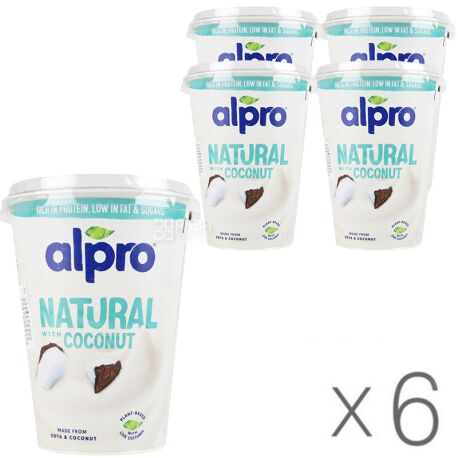 Alpro, Coconut, упаковка 6 шт., по 400 г, Алпро, Соєвий йогурт з кокосом, 3%