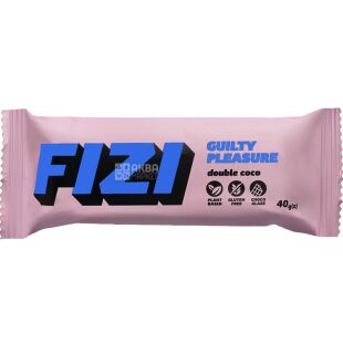 Fizi Double coco, 40 г, Физи, Шоколадний батончик Двойной кокос, веганский, без сахара