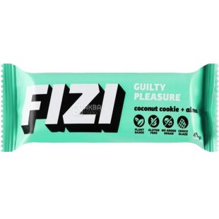 Fizi Coconut cookie Almond, 45 г, Физи, Шоколадный батончик Кокосовое печенье и миндаль, без глютена