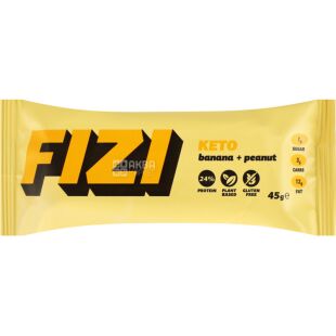 Fizi Keto Banana peanut, 45 г, Фізі, Батончик протеїновий Банан Арахіс, без глютену