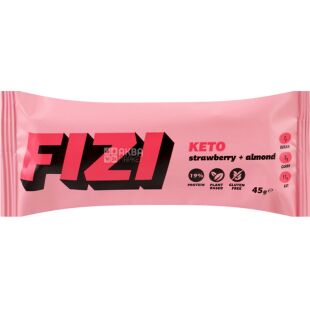 Fizi Keto Strawberry almond, 45 г, Фізі, Батончик протеїновий Полуниця Мигдаль, без глютену