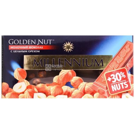 Millenium, 100 г, молочний шоколад, з лісовим горіхом, Golden Nut