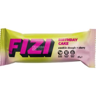 Fizi Cookie dough cherry, 45 г, Фізі, Злаково-горіховий батончик Печиво та вишня, без глютену