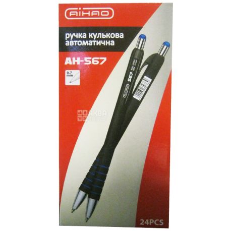 AIHAO, 24 pcs., 1 mm, ball pen, Automatic, Blue, m / s