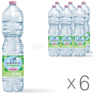 San Benedetto EcoGreen, Упаковка 6 шт. х 1.5 л, Вода мінеральна СанБенедетто Екогрін, негазована, ПЕТ