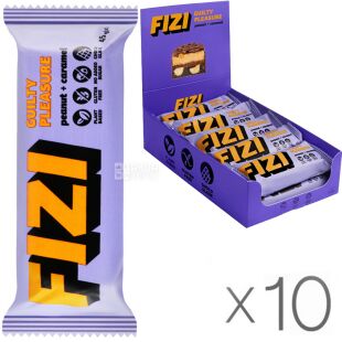 Fizi Peanut Caramel, Упаковка 10 шт. х 45 г, Физи, Шоколадный батончик Арахис и карамель, веганский, без сахара