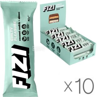 Fizi Coconut cookie Almond Упаковка 10 шт. х 45 г, Физи, Шоколадный батончик Кокосовое печенье и миндаль, без глютена
