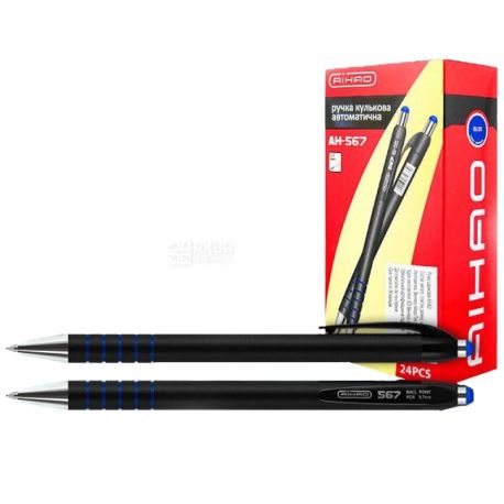 AIHAO, 24 pcs., 1 mm, ball pen, Automatic, Blue, m / s