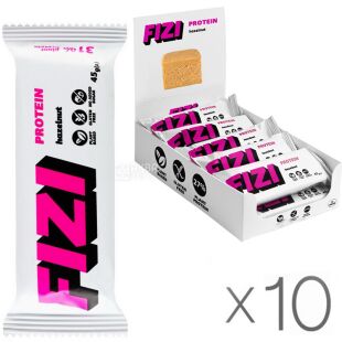 Fizi Hazelnut Упаковка Упаковка 10 шт. х 45 г, Физи, Протеиновый батончик Лесной орех, без глютена