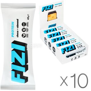Fizi Choco almond, упаковка 10 шт. х 45 г, Физи, Шоколадный батончик Шоколад и Миндаль, без глютена