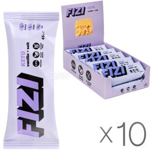 Fizi Keto Vanilla salt, Упаковка 10 шт. х 45 г, Фізі, Батончик протеїновий Ваніль та сіль, без глютену