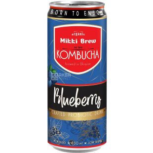 Mikki Brew Blueberry, 330 мл, Комбуча Микки Брю, Черника, ж/б