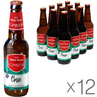 Mikki Brew Classic, Упаковка 12 шт. х 350 мл, Комбуча Міккі Брю, класична, скло