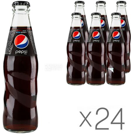 Pepsi-Cola max, Упаковка 24 шт, по 0,25 л, Пепсі-кола, Вода газована, без цукру, скло
