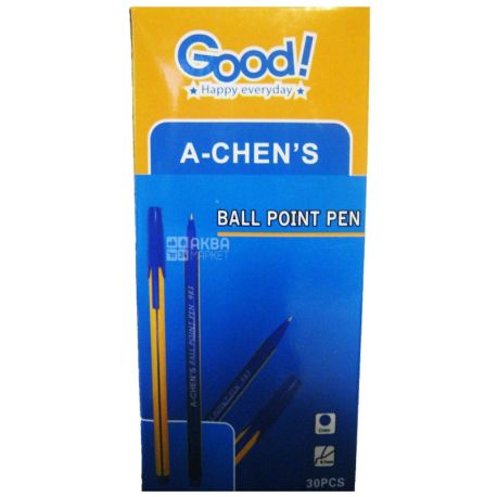 A-Chen's, 30 шт., 0,7 мм, ручка шариковая, Синяя, м/у