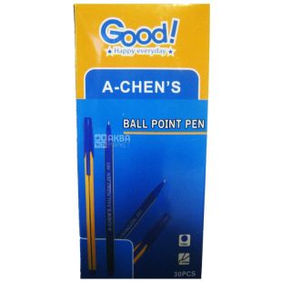 A-Chen's, 30 шт., 0,7 мм, ручка шариковая, Синяя, м/у