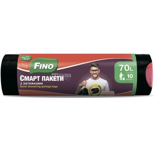 Fino, Смарт, 10 шт., Пакеты мусорные, с затяжкой, 70 л