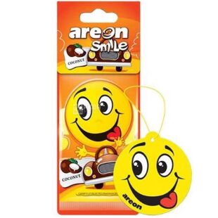 Areon Smile Dry Coconut, Подвеска-ароматизатор Ареон Смайл для автомобиля, кокос, сухая