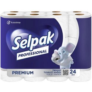 Selpak Professional Premium, 24 рул., Туалетний папір Селпак Преміум, 3-х шаровий, білий, 18,4 м, 150 відривів