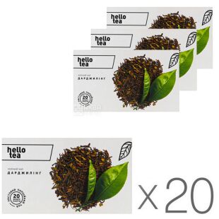 Hello tea, Упаковка 20 шт. х 20 шт., Хэллоу ти, Черный чай в фильтр-пакетах, Дарджилинг