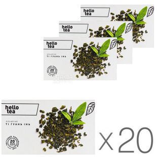 Hello tea, Упаковка 20 шт. х 20 шт., Хэллоу ти, Зеленый чай Улун в фильтр-пакетах, Ти Гуань Инь