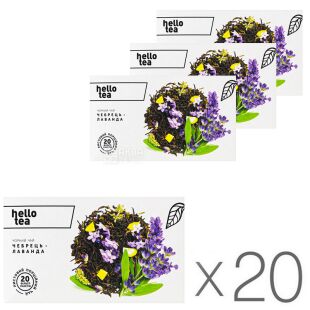Hello tea, Упаковка 20 шт. х 20 шт., Хеллоу ти, Черный чай в фильтр-пакетах, Тимьян-Лаванда