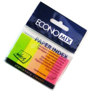 Economix, 150 шт. по 30 л., 15х45 мм, индексы, Бумажные, 5 цветов, Неон, м/у
