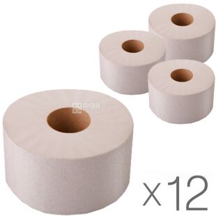 Mirus Jumbo, Упаковка 12 шт., х 1 рул., Туалетний папір макулатурний Мірус, одношаровий, 150 м, 1250 відривів, 95х200 мм, на вту