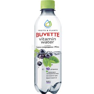 Buvette Vitamin Water, 0,5 л, Напиток негазированный соковый черный Смородина и Мята Бювет, ПЭТ