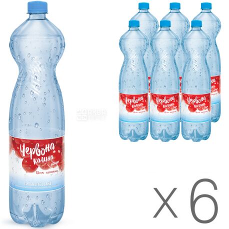 Красная калина, 1,5 л, Упаковка 6 шт., Вода минеральная газированная, ПЭТ