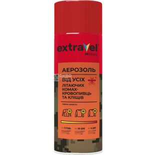 Extravel Military, 125 мл, Аэрозоль от всех летающих насекомых-кровопивцев и клещей