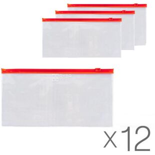 Axent DL, Упаковка 12 шт. х 1 шт., Папка-конверт на застібці zip-lock, червона, 233 х 113 мм