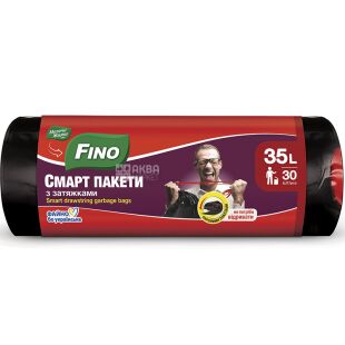 Fino, 30 шт., 35 л, Пакеты для мусора, с затяжками, суперпрочные, ассорти