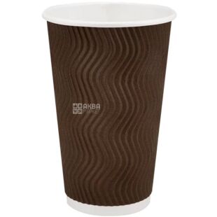 Стакан бумажный, гофрированный, коричневый, 500 мл, 25 шт., D90