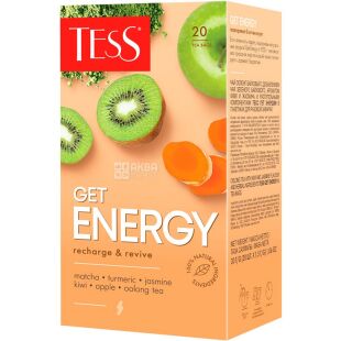TESS Get Energy, 20 шт. х 1,5 г,  Чай зеленый с оолонгом Тесс Гет Энерджи, с ароматом киви и жасмина