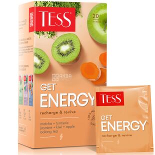 TESS Get Energy, 20 шт. х 1,5 г, Чай зелений з оолонгом Тесс Гет Енерджі, з ароматом ківі та жасмину