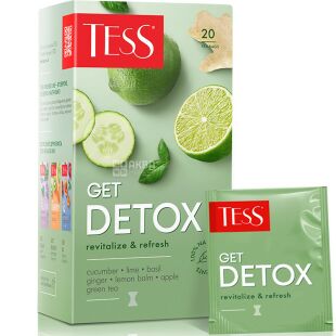 Tess Get Detox, 20 шт. х 1,5 г, Чай зеленый с оолонгом Тесс Гет Детокс, с ароматом огурца и цитрусовых