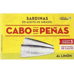 Cabo De Penas, 120 г, Сардини в соняшниковій олії з лимоном, ж/б