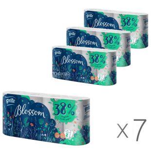 Grite Blossom, 8 рул., Упаковка 7 шт., Грите Блоссом, Туалетная бумага, 3 слоя