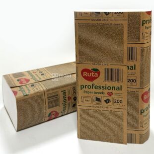 Ruta Professional, 200 листов, Полотенца бумажные Рута, 2-х слойные, Z-сложения, белые, 230х225 мм