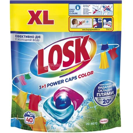 Losk 3+1 Power, 40 шт., Лоск, Капсулы для стирки цветных вещей