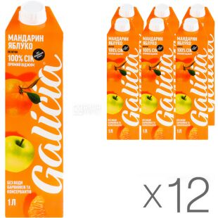 Galicia, Упаковка 12 шт. х 1 л, Сік натуральний Мандариново-яблучний Галіція, без цукру
