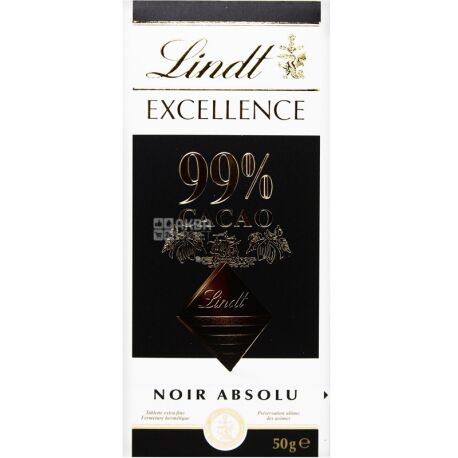 Lindt, 50 г, черный шоколад, 99% какао, Excellence, Dark Noir